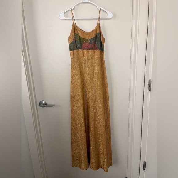 Sheer 70’s Vintage Gold Floral 2-piece Dress - Picture 2 of 12